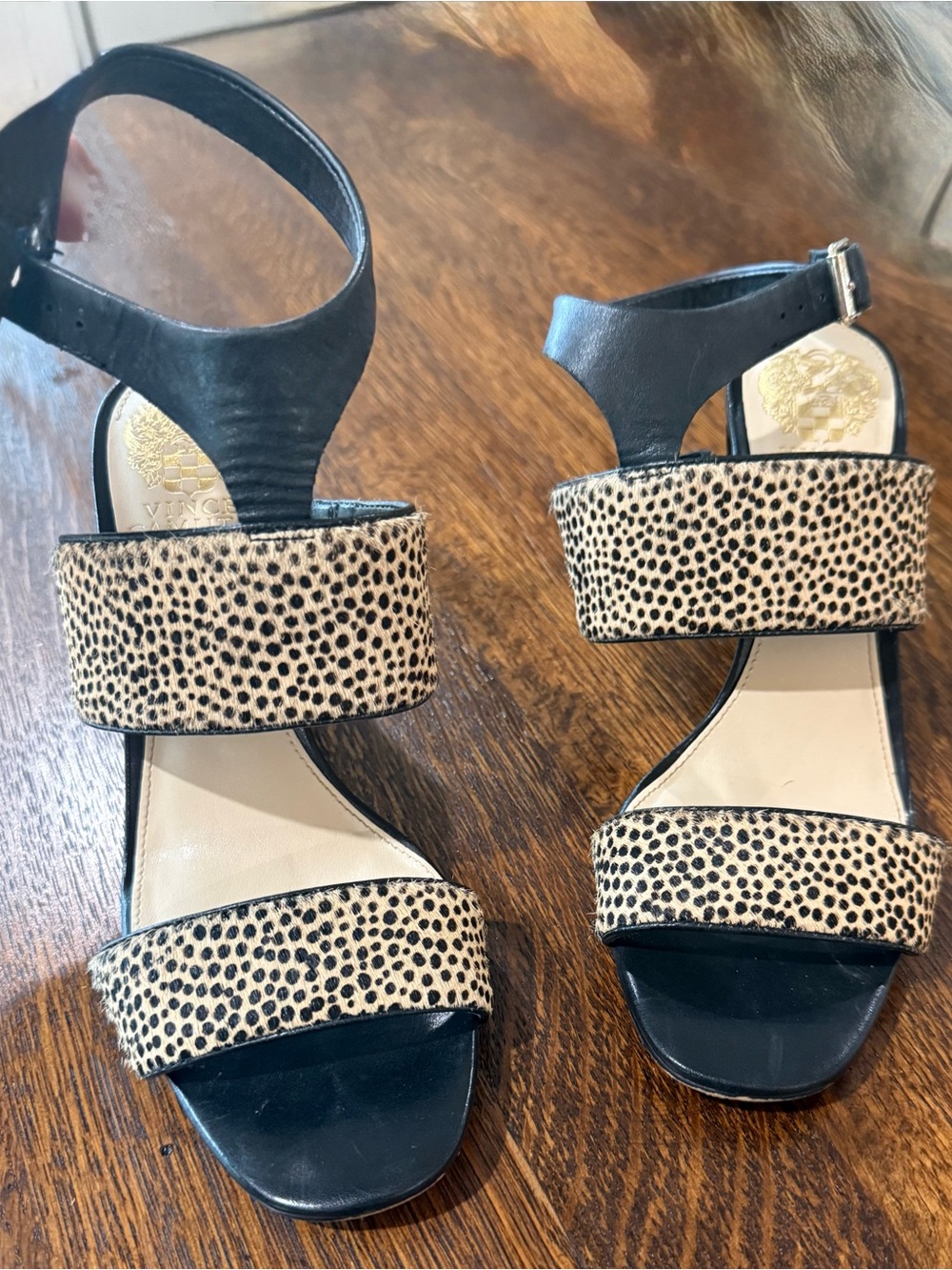 Vince Camuto Black and Leopard-Print Platform Sandals